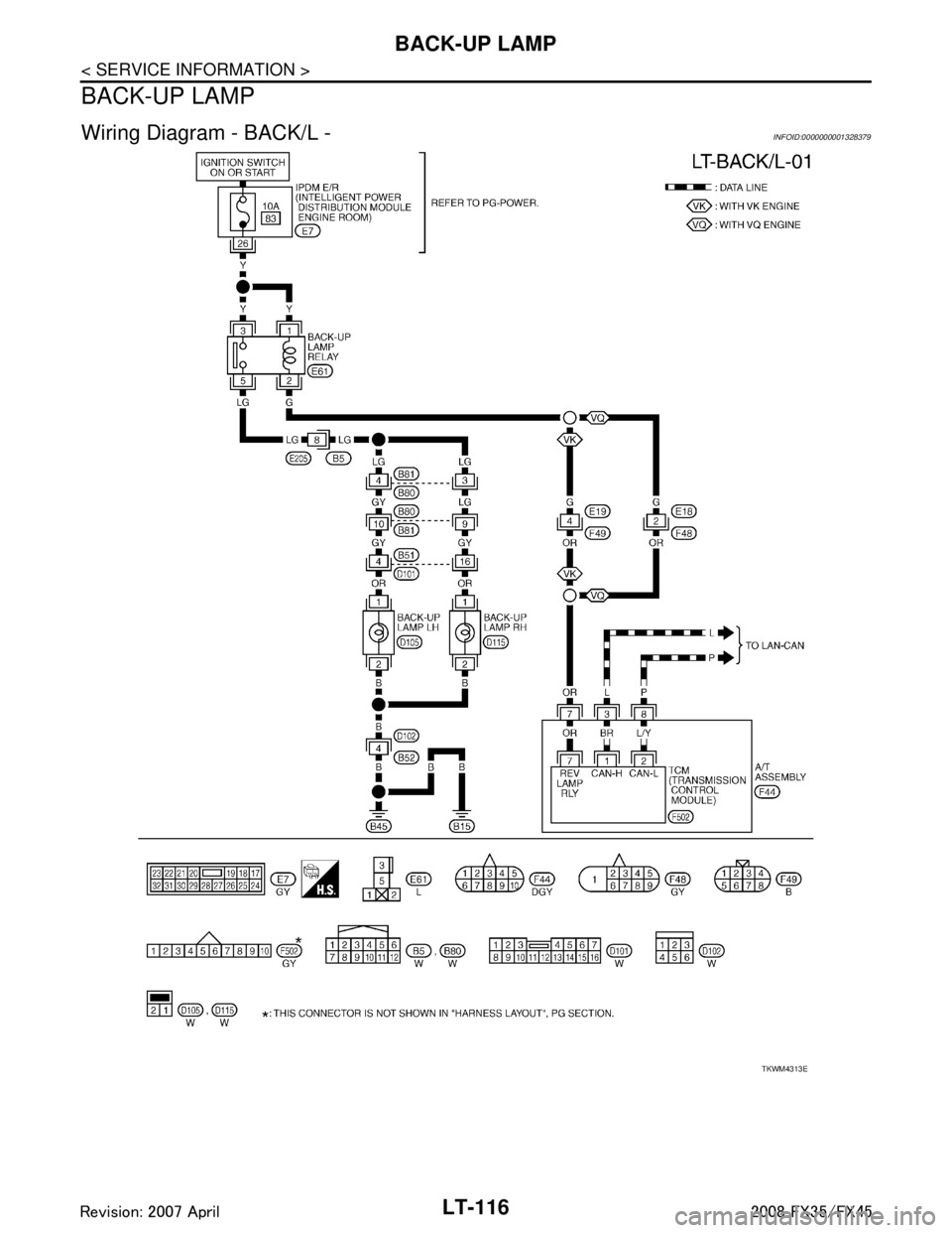 INFINITI FX35 2008  Service Manual 
LT-116
< SERVICE INFORMATION >
BACK-UP LAMP
BACK-UP LAMP
Wiring Diagram - BACK/L -INFOID:0000000001328379
TKWM4313E
3AA93ABC3ACD3AC03ACA3AC03AC63AC53A913A773A893A873A873A8E3A773A983AC73AC93AC03AC3 
3