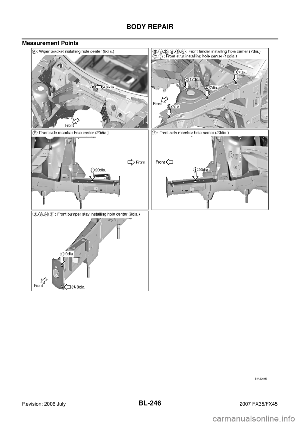 INFINITI FX35 2007  Service Manual BL-246
BODY REPAIR
Revision: 2006 July 2007 FX35/FX45
Measurement Points
SIIA2261E 