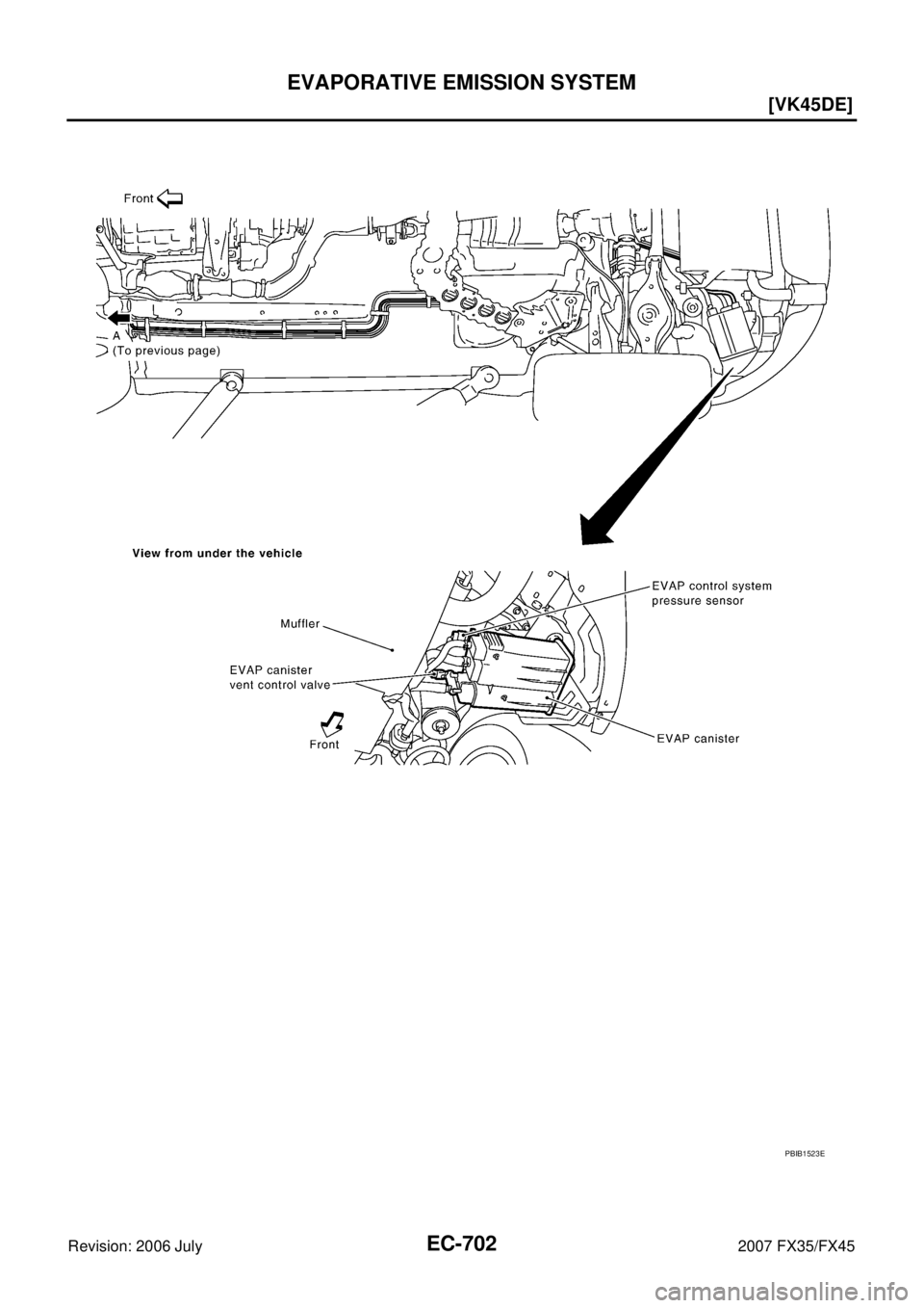 INFINITI FX35 2007  Service Manual EC-702
[VK45DE]
EVAPORATIVE EMISSION SYSTEM
Revision: 2006 July 2007 FX35/FX45
PBIB1523E 