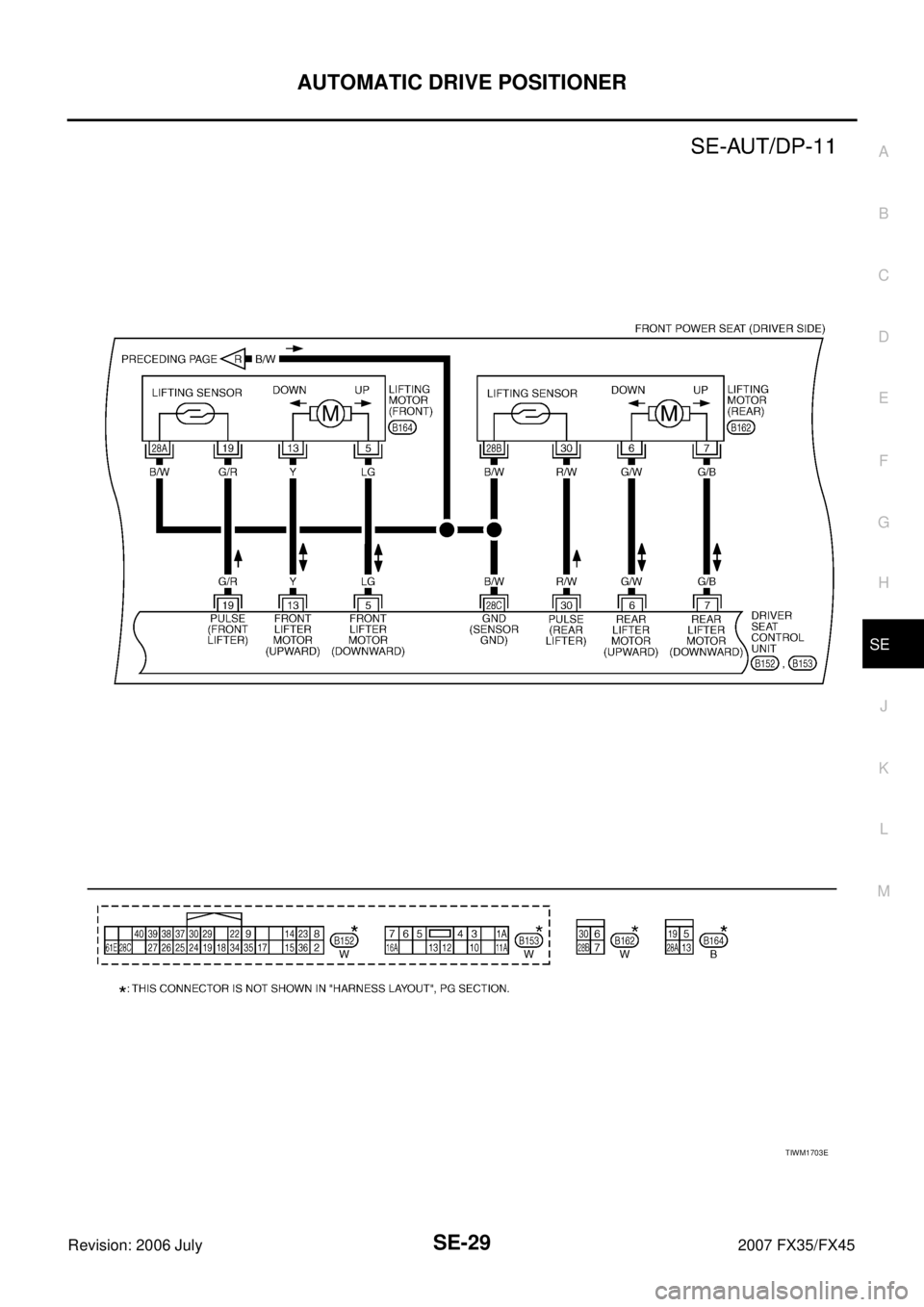INFINITI FX35 2007  Service Manual AUTOMATIC DRIVE POSITIONER SE-29
C 
D  E 
F 
G  H 
J 
K  L 
M  A 
B
SE 
Revision: 2006 July  2007 FX35/FX45
TIWM1703E 