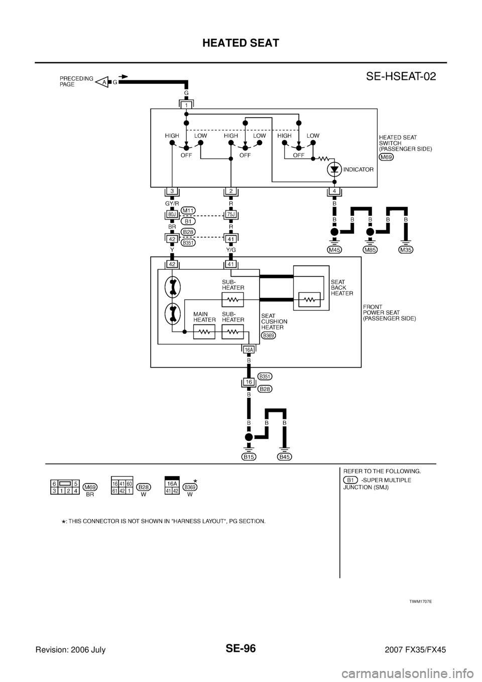 INFINITI FX35 2007  Service Manual SE-96
HEATED SEAT
Revision: 2006 July 2007 FX35/FX45
TIWM1707E 