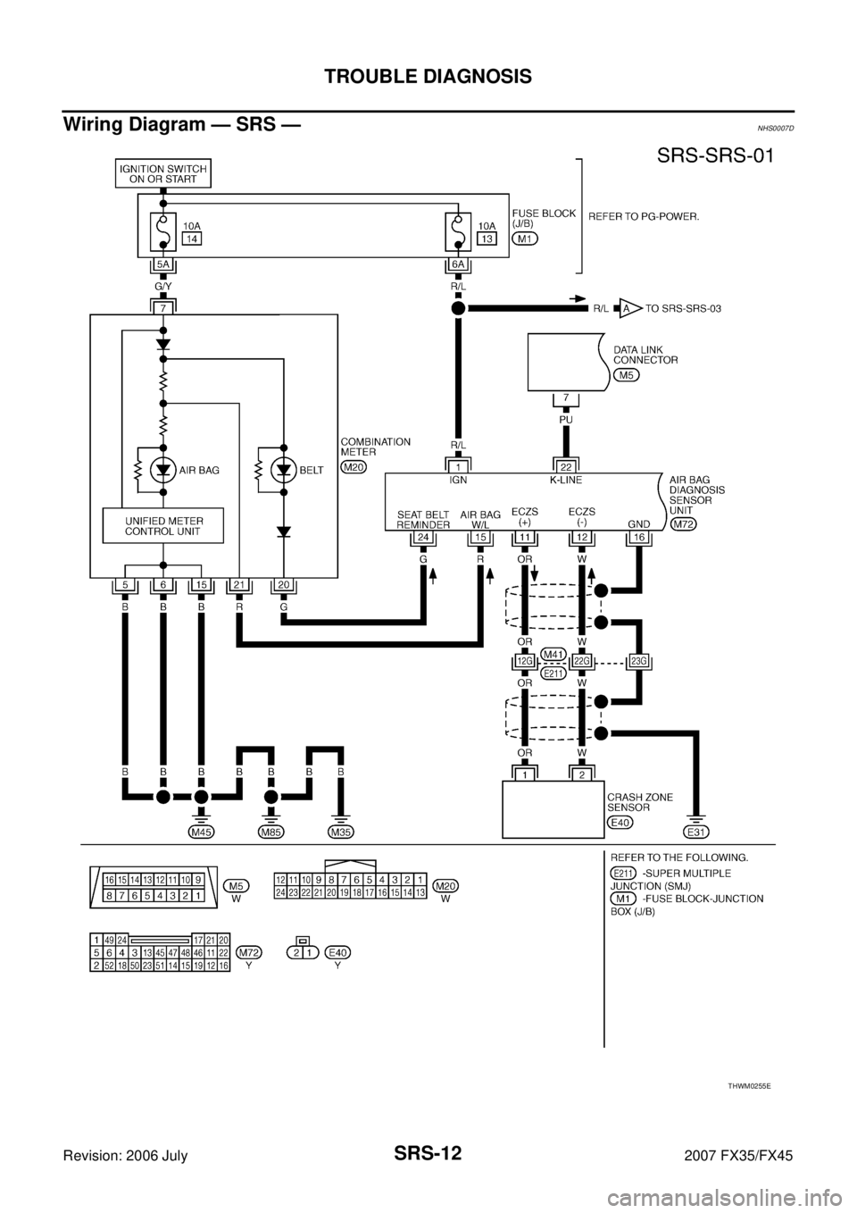 INFINITI FX35 2007  Service Manual SRS-12
TROUBLE DIAGNOSIS
Revision: 2006 July 2007 FX35/FX45
Wiring Diagram — SRS —NHS0007D
THWM0255E 