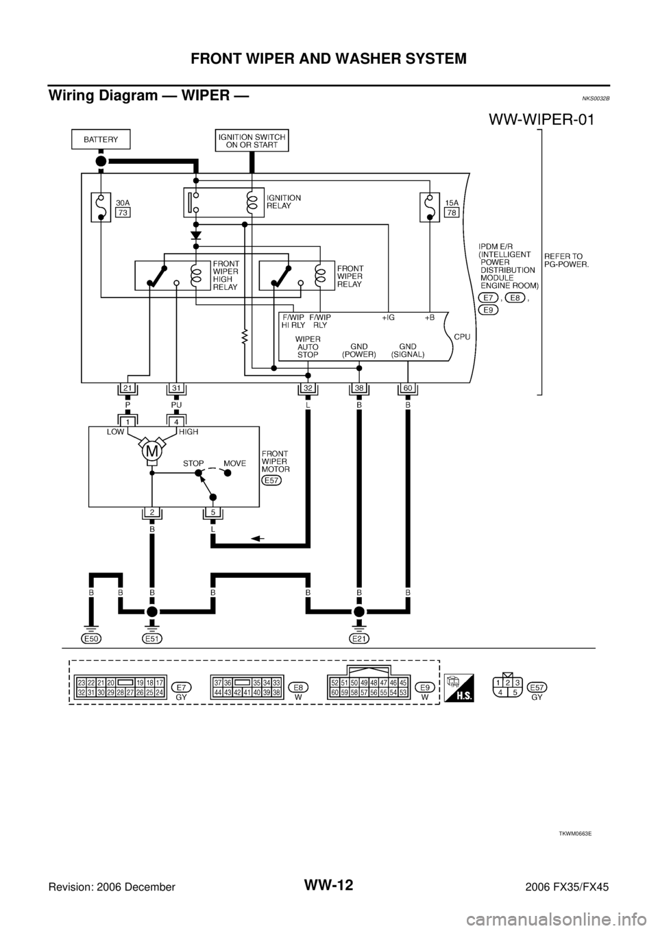 INFINITI FX35 2006  Service Manual WW-12
FRONT WIPER AND WASHER SYSTEM
Revision: 2006 December 2006 FX35/FX45
Wiring Diagram — WIPER —NKS0032B
TKWM0663E 