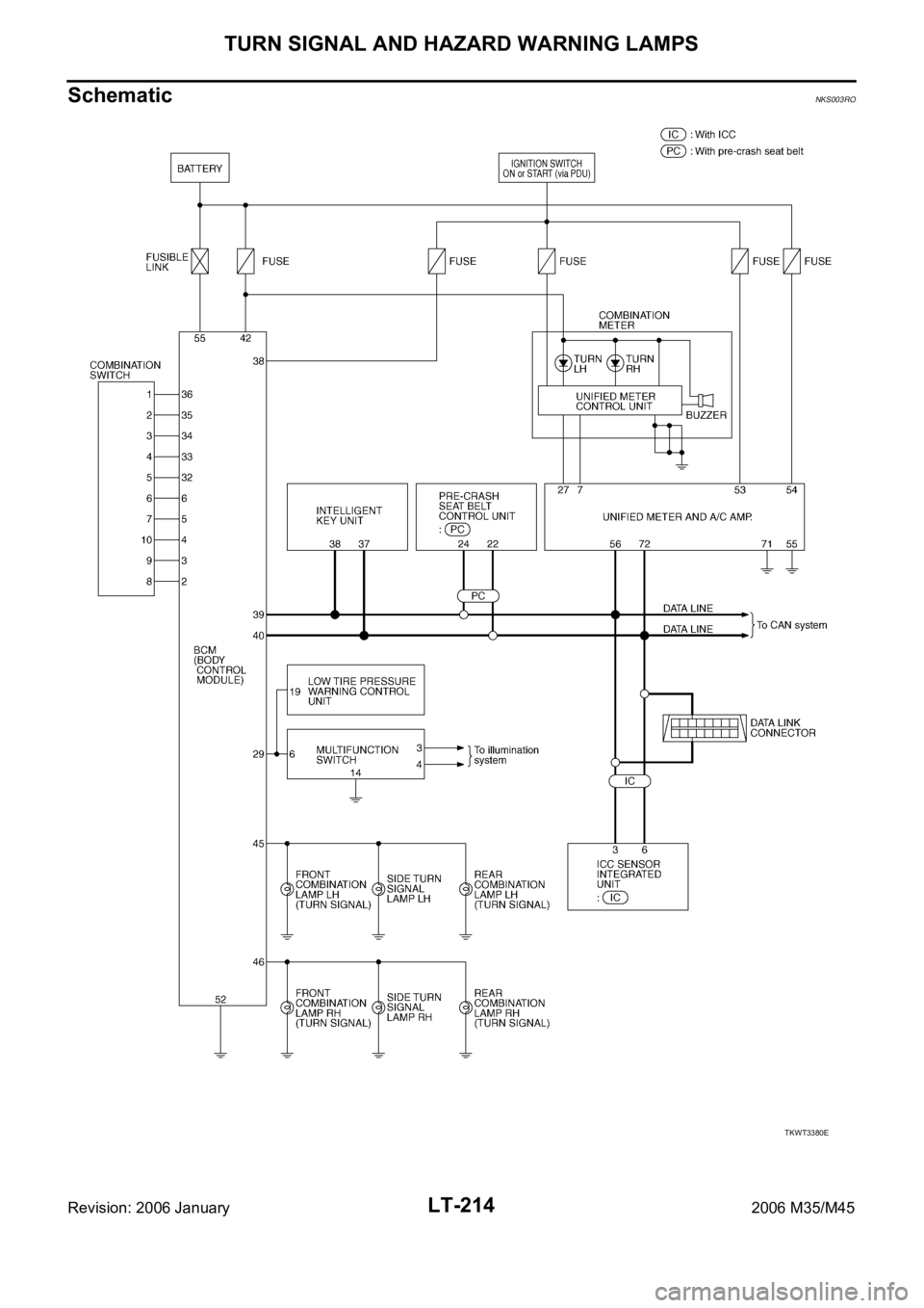 INFINITI M35 2006  Factory Service Manual LT-214
TURN SIGNAL AND HAZARD WARNING LAMPS
Revision: 2006 January2006 M35/M45
SchematicNKS003RO
TKWT3380E 