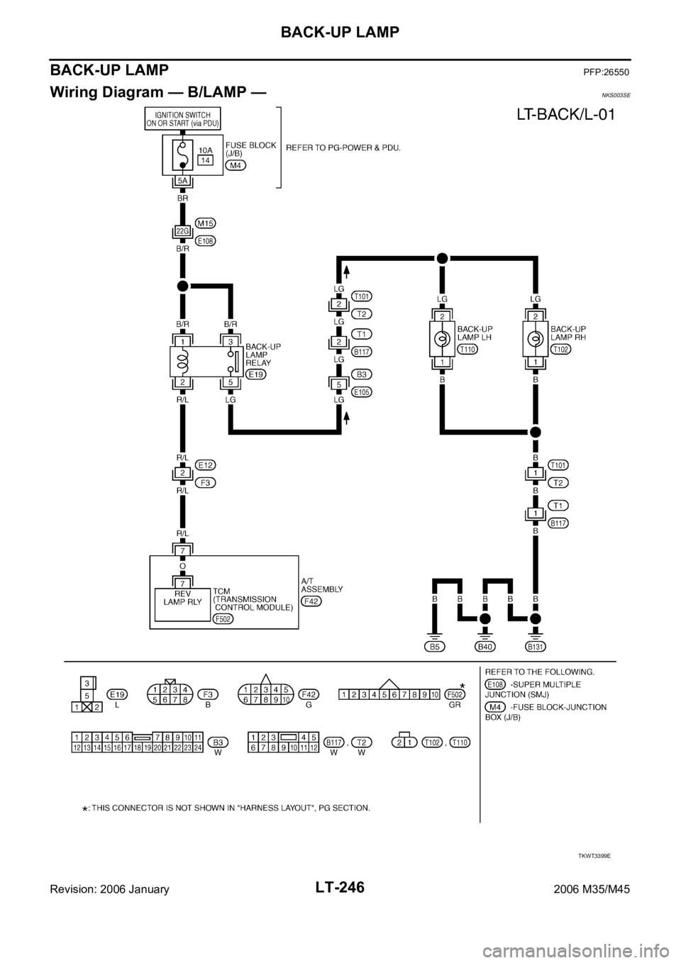 INFINITI M35 2006  Factory Service Manual LT-246
BACK-UP LAMP
Revision: 2006 January2006 M35/M45
BACK-UP LAMPPFP:26550
Wiring Diagram — B/LAMP —NKS003SE
TKWT3399E 