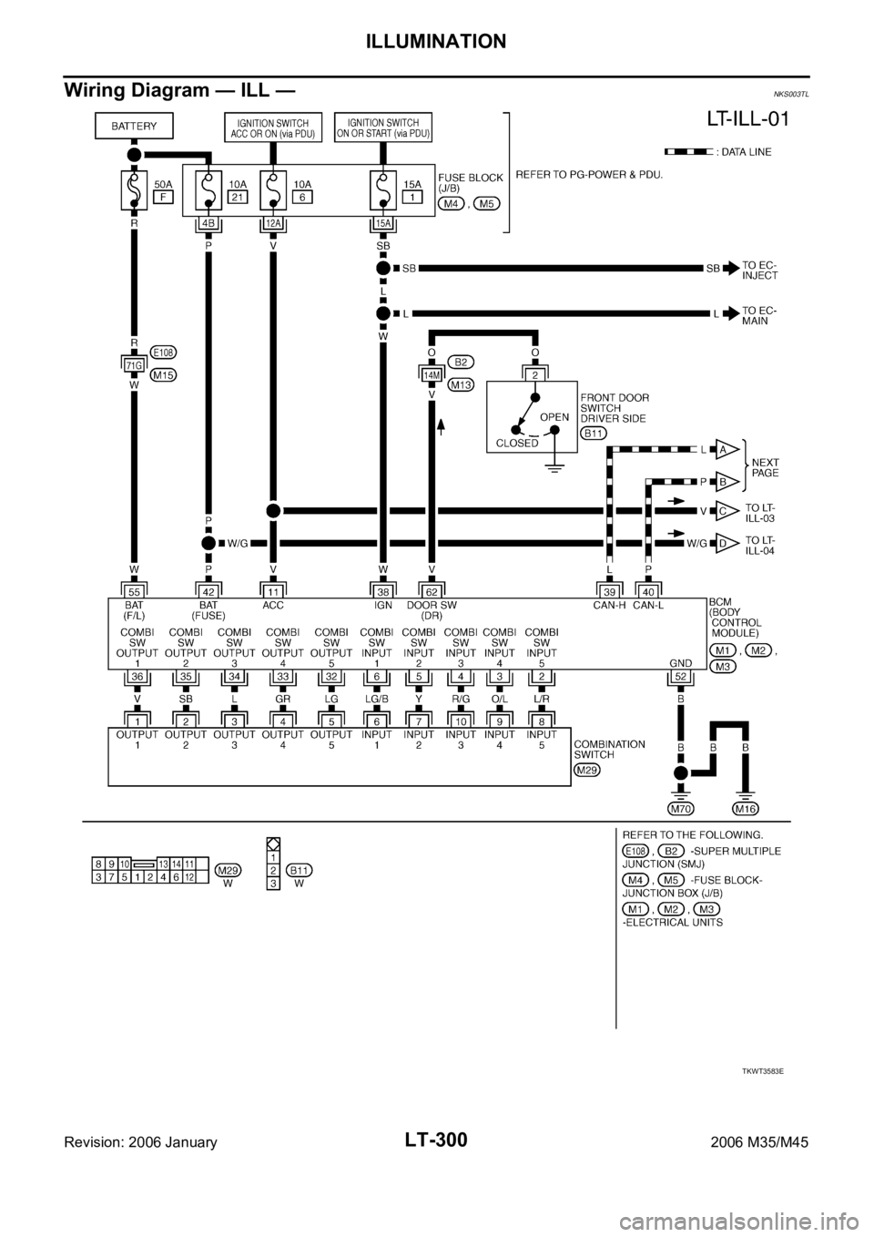 INFINITI M35 2006  Factory Service Manual LT-300
ILLUMINATION
Revision: 2006 January2006 M35/M45
Wiring Diagram — ILL —NKS003TL
TKWT3583E 