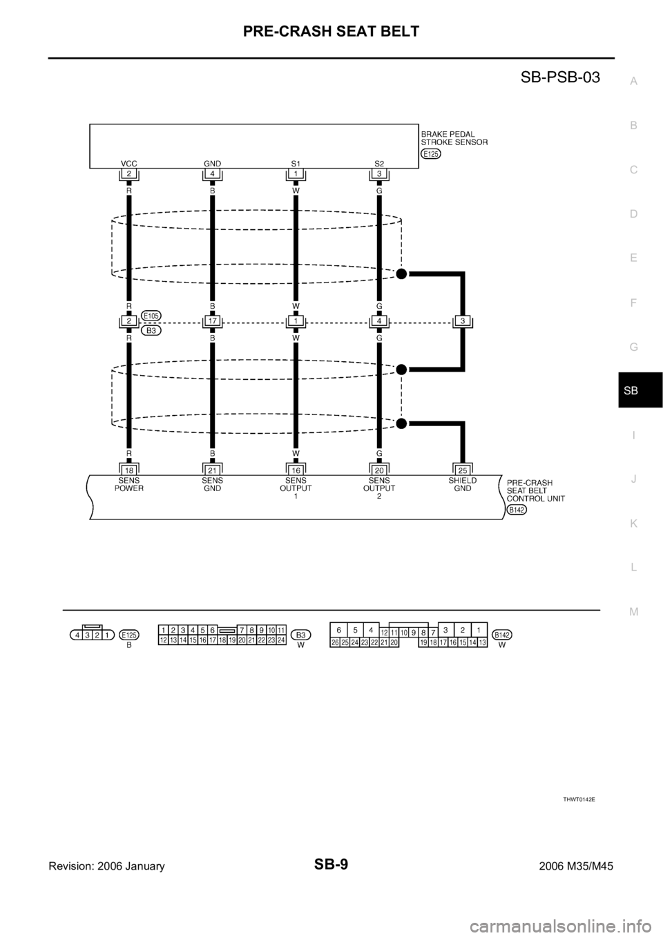 INFINITI M35 2006  Factory Service Manual PRE-CRASH SEAT BELT
SB-9
C
D
E
F
G
I
J
K
L
MA
B
SB
Revision: 2006 January2006 M35/M45
THWT0142E 