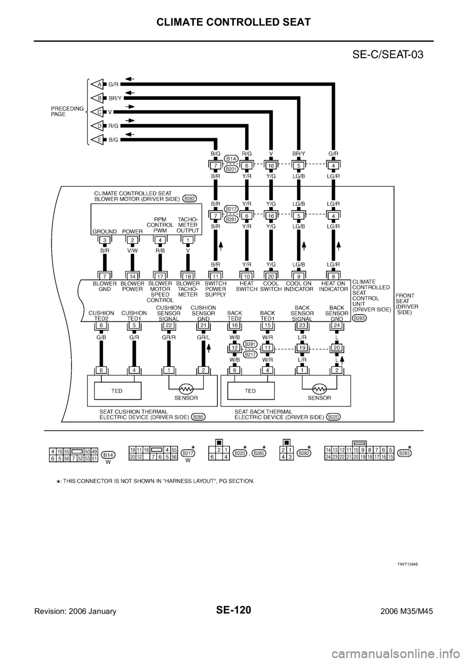 INFINITI M35 2006  Factory Service Manual SE-120
CLIMATE CONTROLLED SEAT
Revision: 2006 January2006 M35/M45
TIWT1394E 