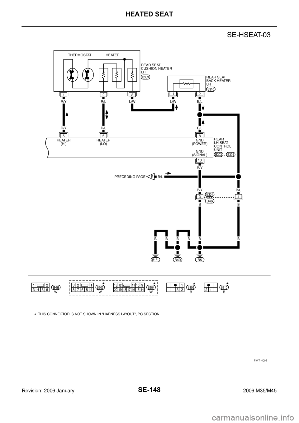 INFINITI M35 2006  Factory Service Manual SE-148
HEATED SEAT
Revision: 2006 January2006 M35/M45
TIWT1400E 
