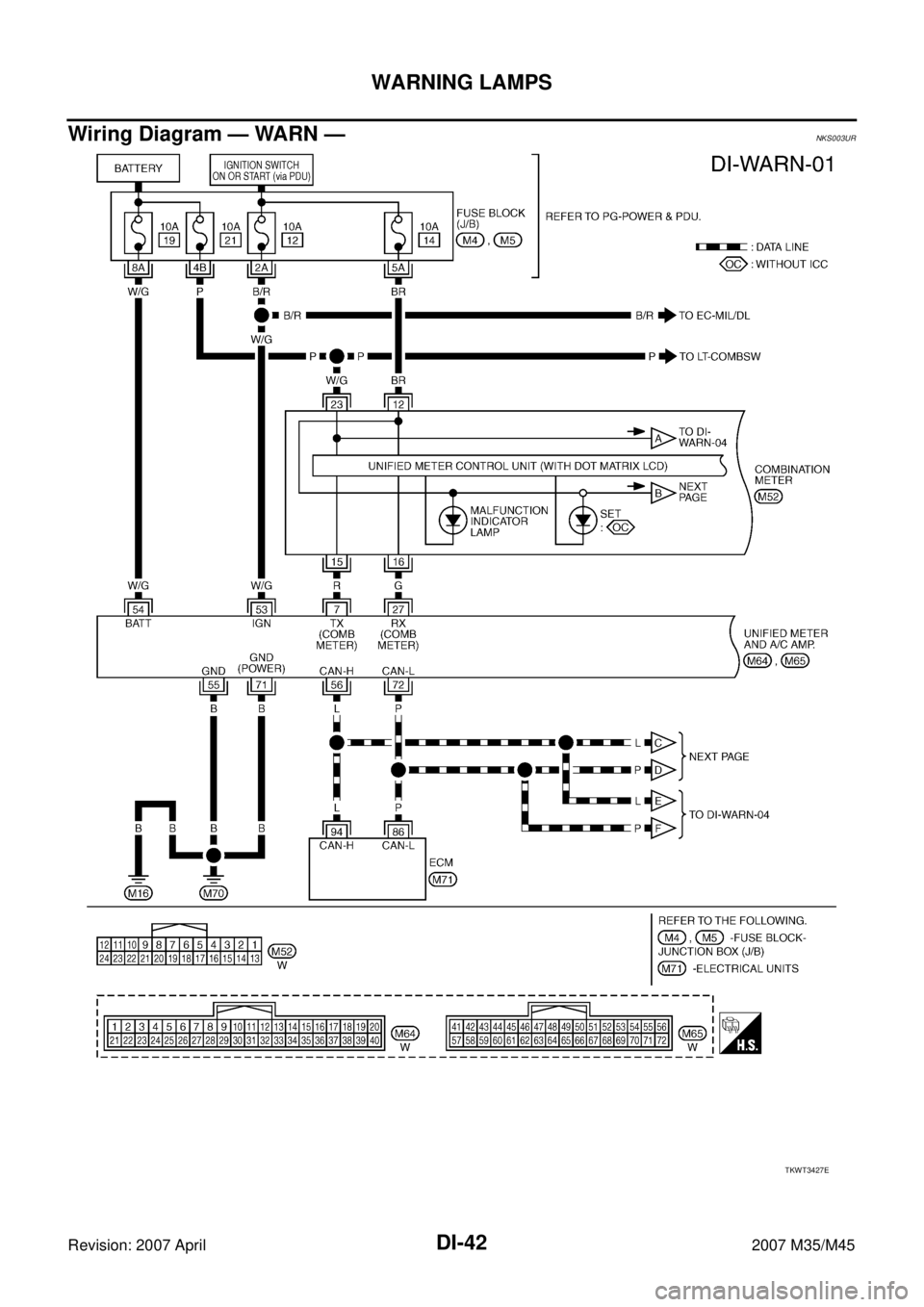 INFINITI M35 2007  Factory Service Manual DI-42
WARNING LAMPS
Revision: 2007 April2007 M35/M45
Wiring Diagram — WARN —NKS003UR
TKWT3427E 