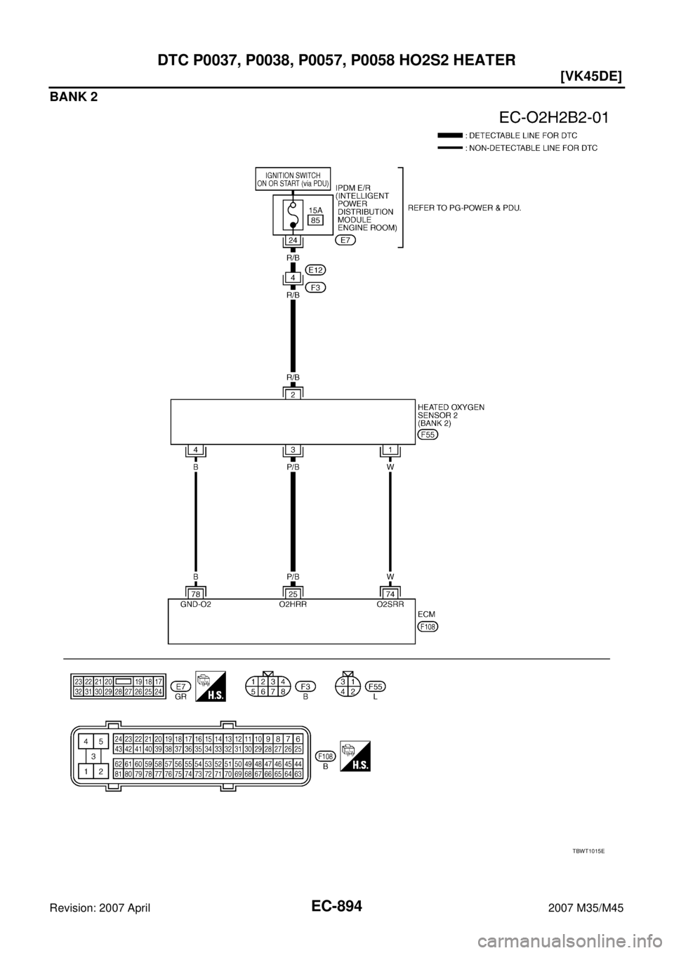 INFINITI M35 2007  Factory Service Manual EC-894
[VK45DE]
DTC P0037, P0038, P0057, P0058 HO2S2 HEATER
Revision: 2007 April2007 M35/M45
BANK 2
TBWT1015E 
