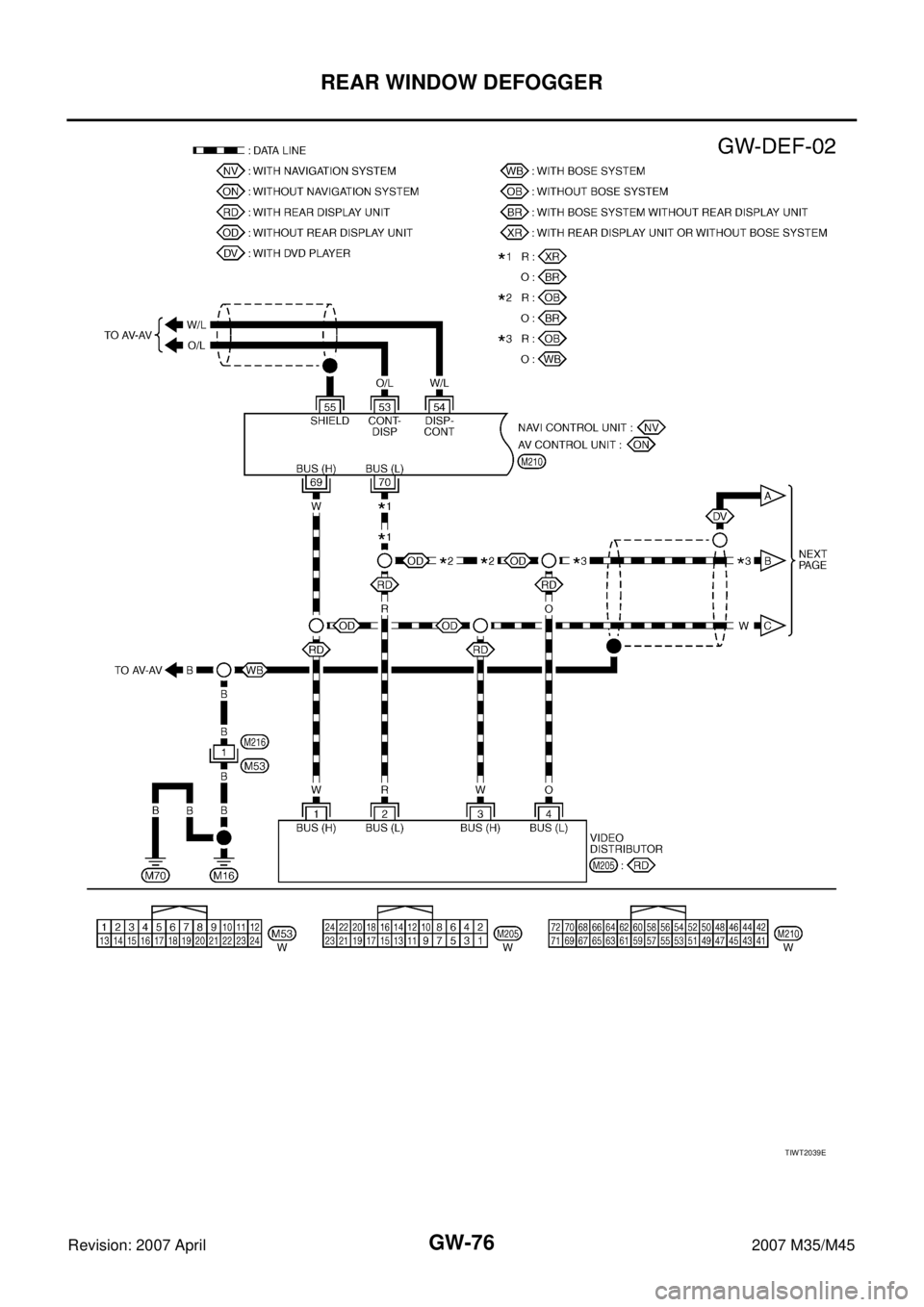 INFINITI M35 2007  Factory Service Manual GW-76
REAR WINDOW DEFOGGER
Revision: 2007 April2007 M35/M45
TIWT2039E 