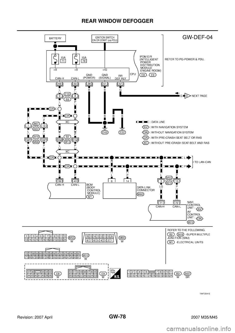 INFINITI M35 2007  Factory Service Manual GW-78
REAR WINDOW DEFOGGER
Revision: 2007 April2007 M35/M45
TIWT2041E 