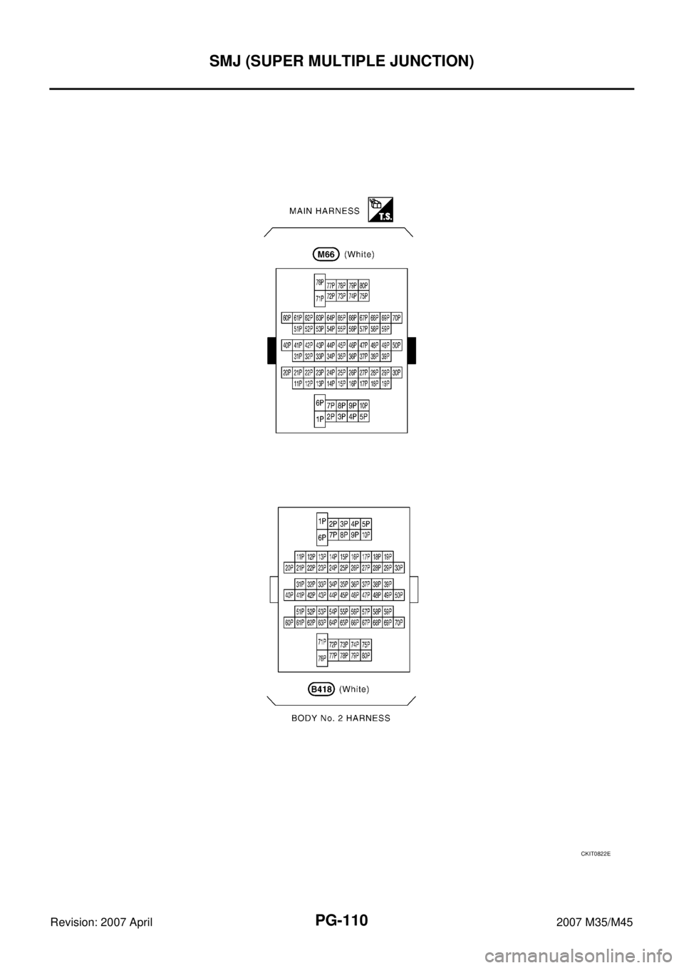 INFINITI M35 2007  Factory Service Manual PG-110
SMJ (SUPER MULTIPLE JUNCTION)
Revision: 2007 April2007 M35/M45
CKIT0822E 