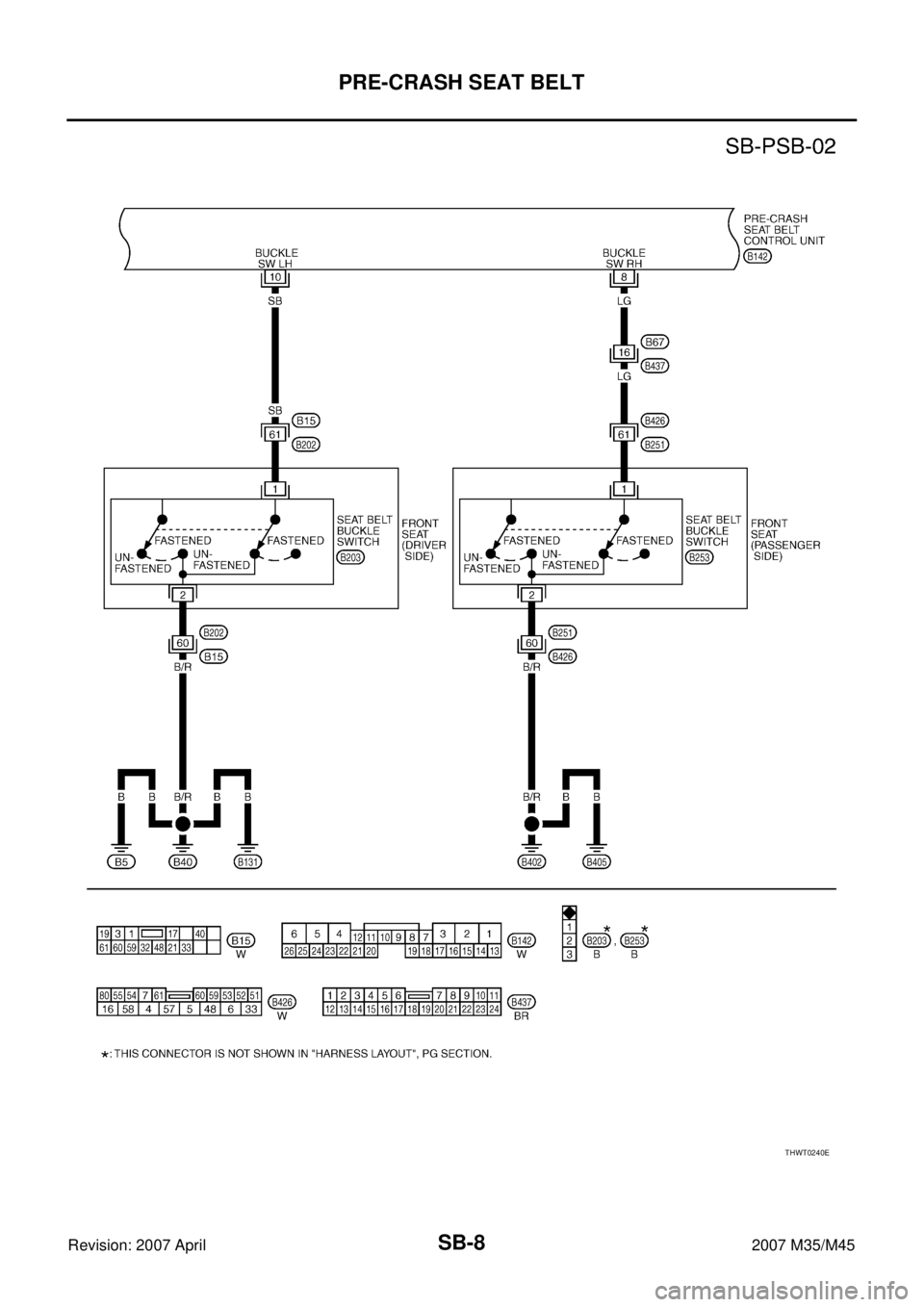 INFINITI M35 2007  Factory Service Manual SB-8
PRE-CRASH SEAT BELT
Revision: 2007 April2007 M35/M45
THWT0240E 