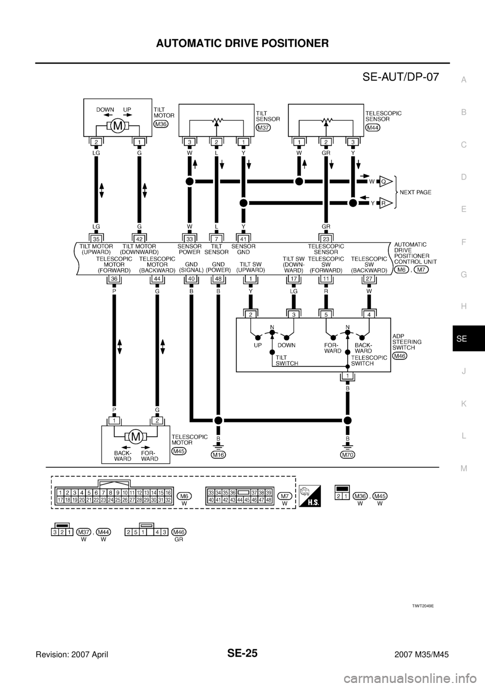 INFINITI M35 2007  Factory Service Manual AUTOMATIC DRIVE POSITIONER
SE-25
C
D
E
F
G
H
J
K
L
MA
B
SE
Revision: 2007 April2007 M35/M45
TIWT2049E 