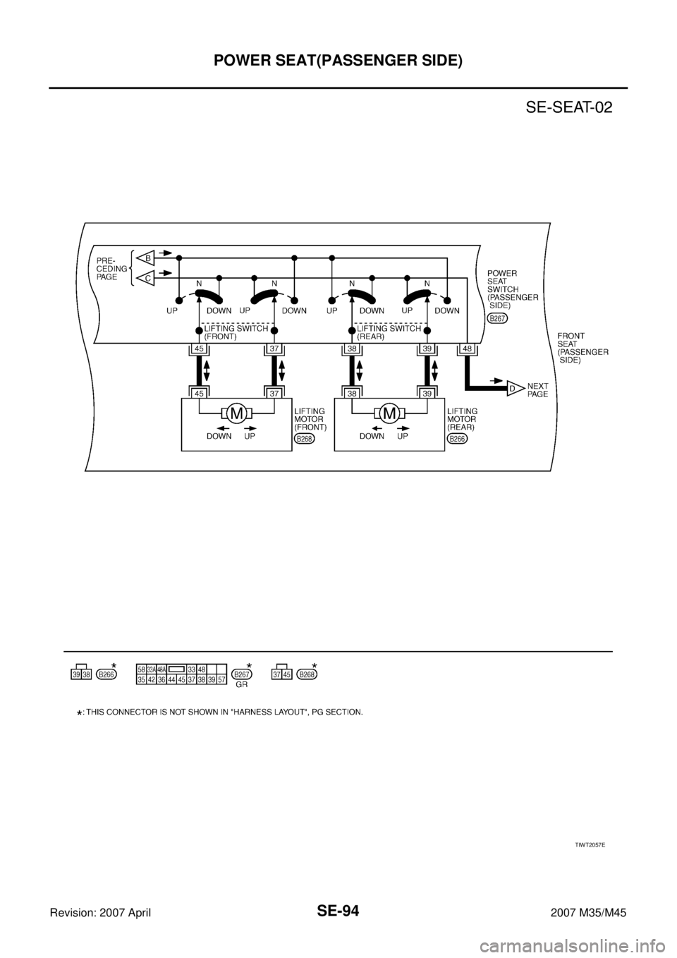 INFINITI M35 2007  Factory Service Manual SE-94
POWER SEAT(PASSENGER SIDE)
Revision: 2007 April2007 M35/M45
TIWT2057E 