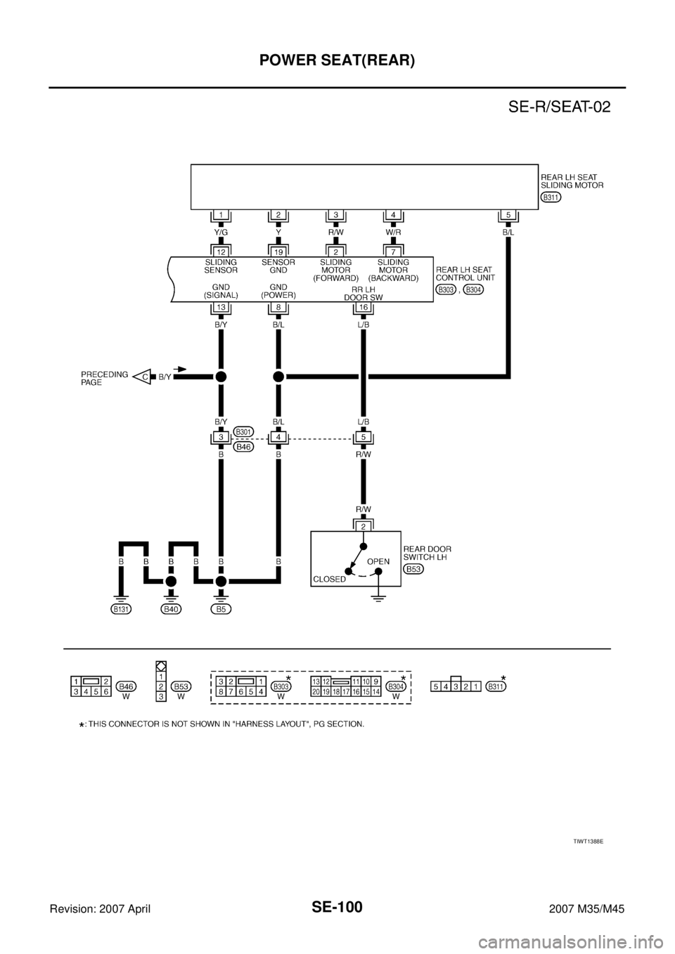 INFINITI M35 2007  Factory Service Manual SE-100
POWER SEAT(REAR)
Revision: 2007 April2007 M35/M45
TIWT1388E 