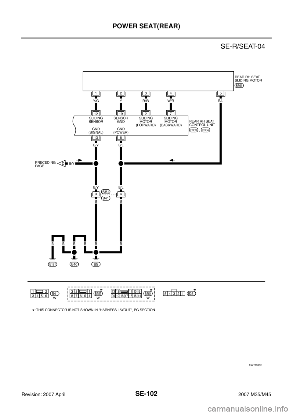 INFINITI M35 2007  Factory Service Manual SE-102
POWER SEAT(REAR)
Revision: 2007 April2007 M35/M45
TIWT1390E 