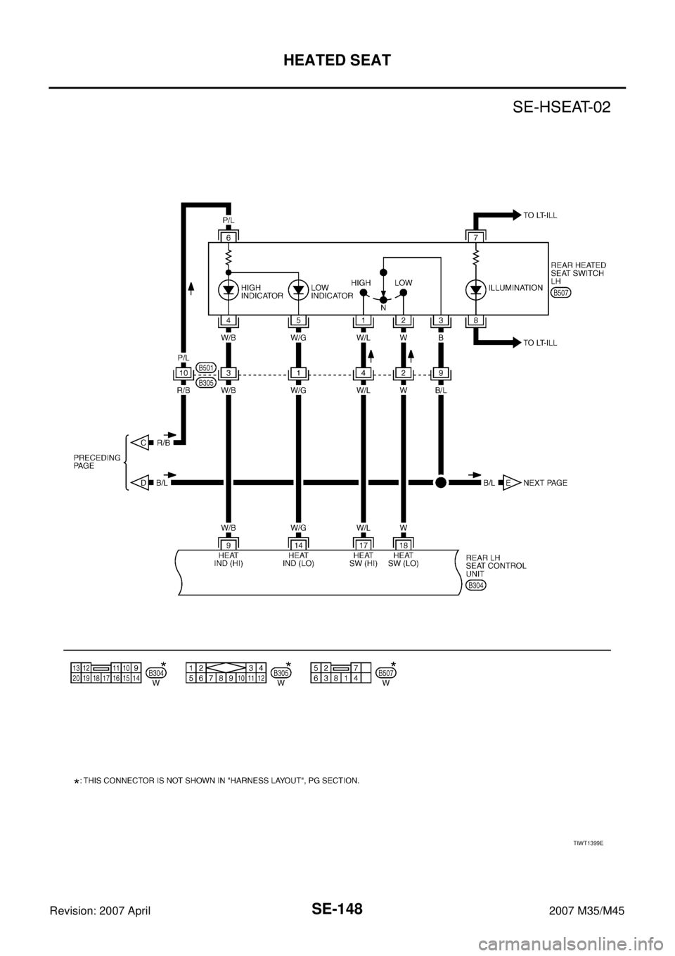 INFINITI M35 2007  Factory Service Manual SE-148
HEATED SEAT
Revision: 2007 April2007 M35/M45
TIWT1399E 