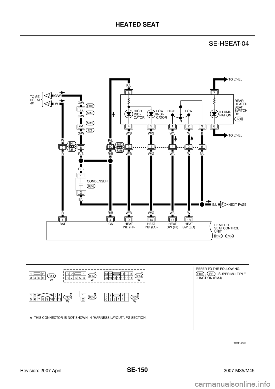INFINITI M35 2007  Factory Service Manual SE-150
HEATED SEAT
Revision: 2007 April2007 M35/M45
TIWT1454E 