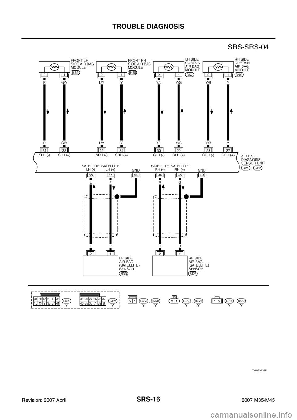 INFINITI M35 2007  Factory Service Manual SRS-16
TROUBLE DIAGNOSIS
Revision: 2007 April2007 M35/M45
THWT0228E 