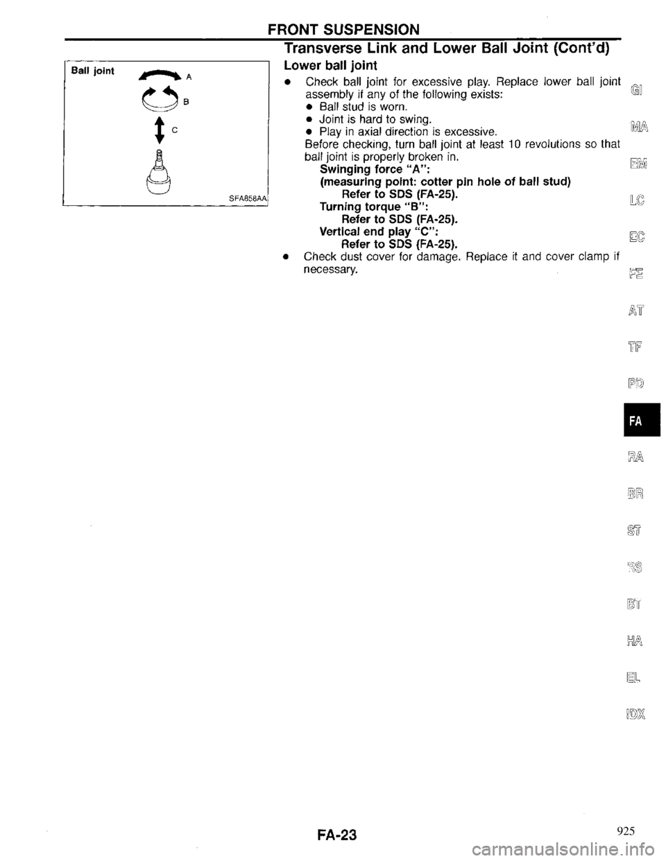 INFINITI QX4 1997  Factory Service Manual 925 
