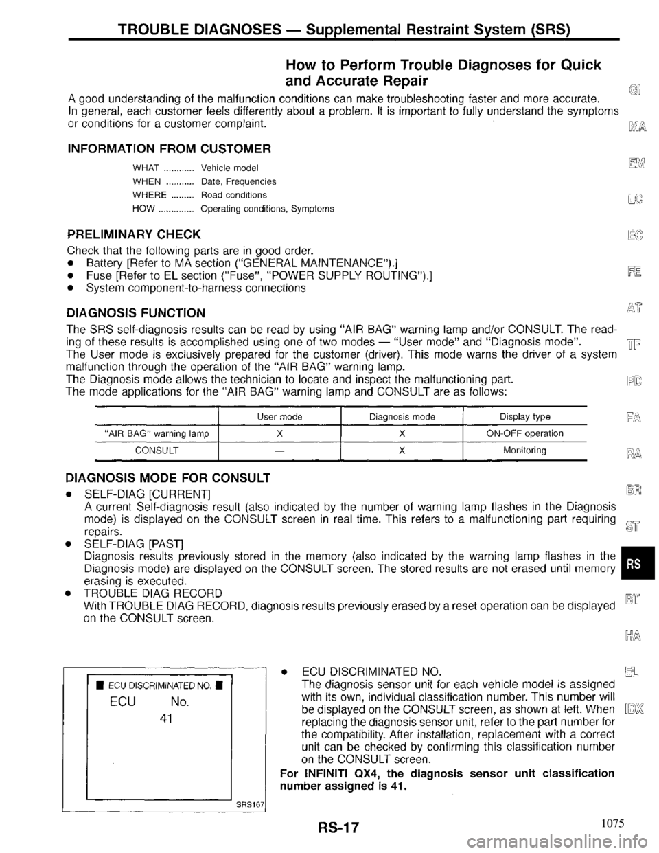 INFINITI QX4 1997  Factory Service Manual 1075 