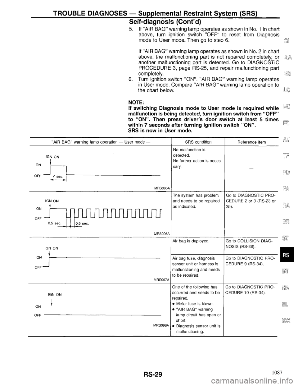 INFINITI QX4 1997  Factory Service Manual 1087 