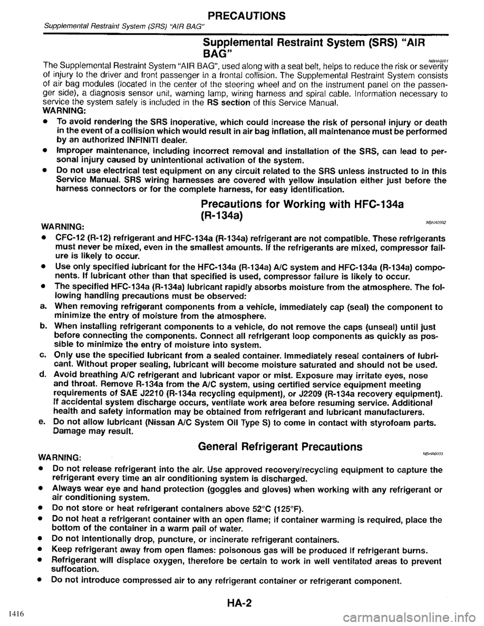 INFINITI QX4 1998  Factory Service Manual 1416 