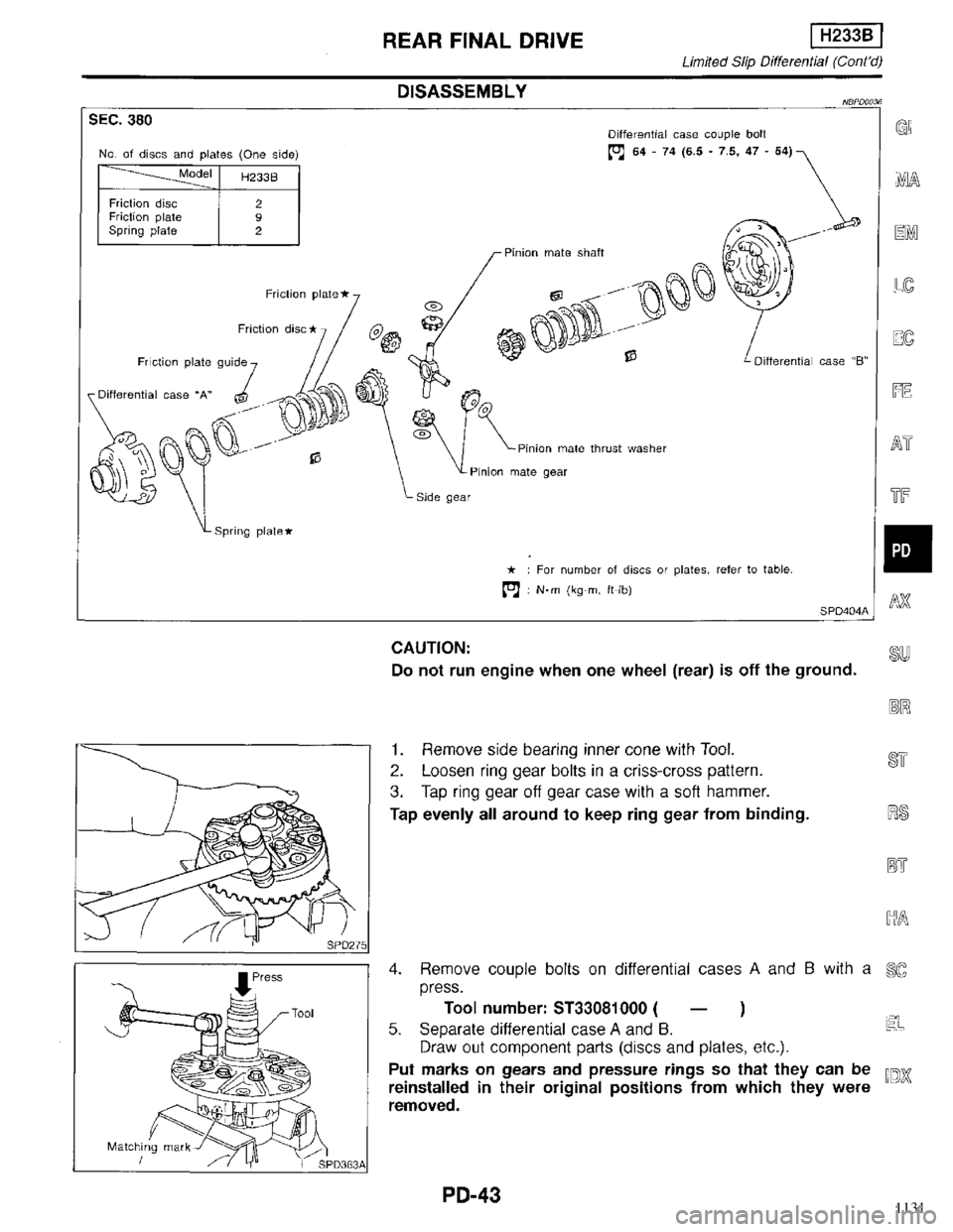 INFINITI QX4 1998  Factory Service Manual 1131 