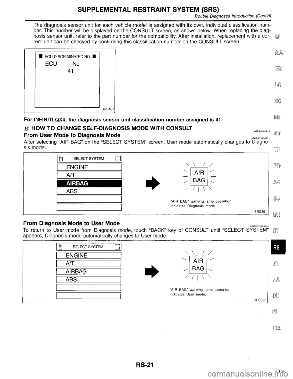 INFINITI QX4 1998  Factory Service Manual 1341 