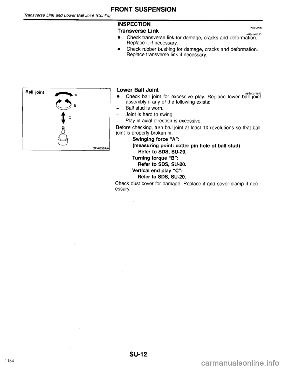 INFINITI QX4 1998  Factory Service Manual 1184 