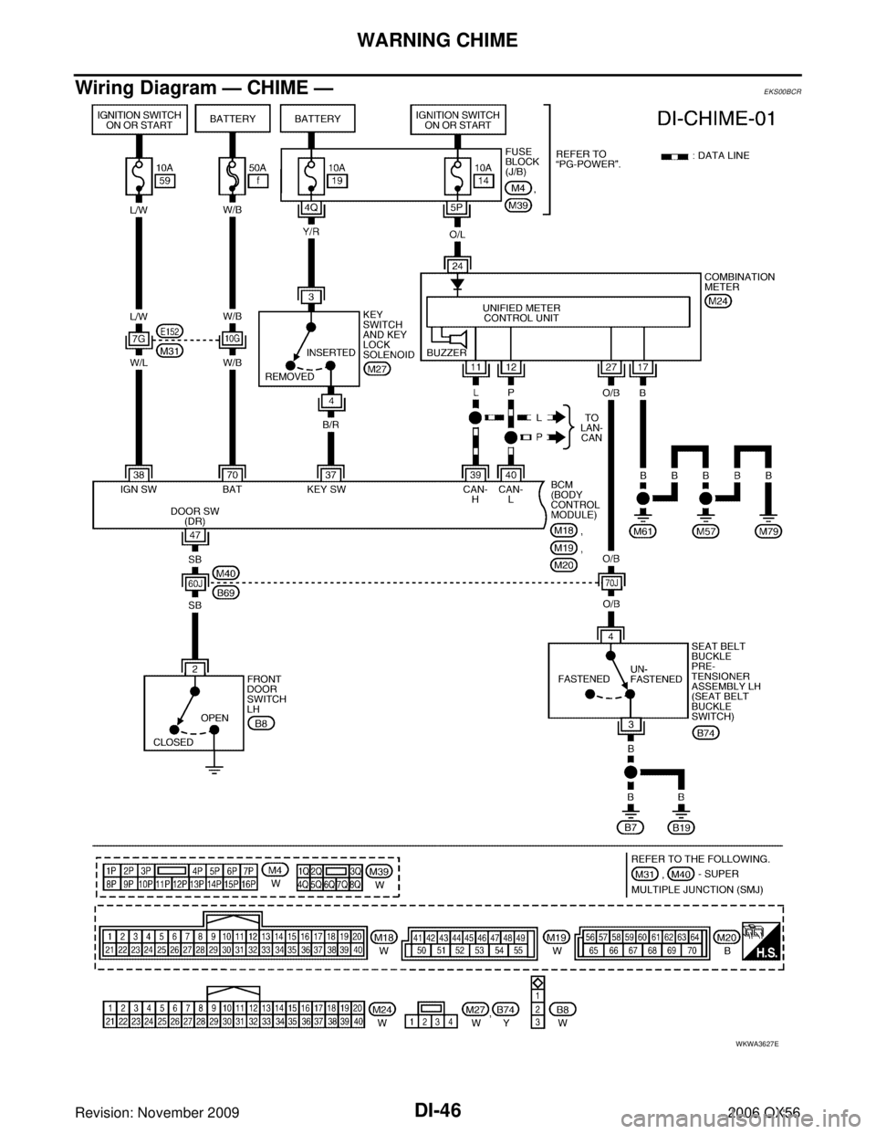 INFINITI QX56 2006  Factory Service Manual DI-46
WARNING CHIME
Revision: November 20092006 QX56
Wiring Diagram — CHIME —EKS00BCR
WKWA3627E 