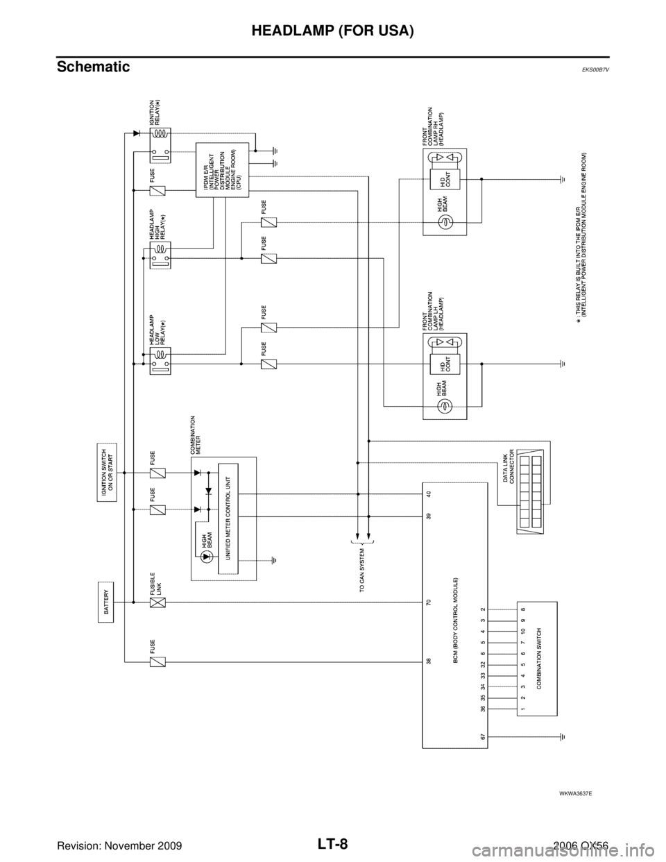 INFINITI QX56 2006  Factory Service Manual LT-8
HEADLAMP (FOR USA)
Revision: November 20092006 QX56
SchematicEKS00B7V
WKWA3637E 