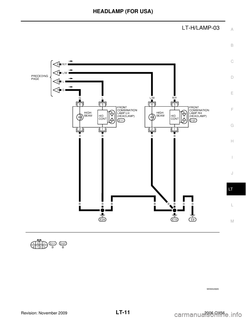 INFINITI QX56 2006  Factory Service Manual HEADLAMP (FOR USA)LT-11
C
DE
F
G H
I
J
L
M A
B
LT
Revision: November 2009 2006 QX56
WKWA2482E 