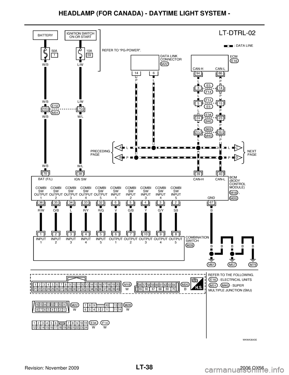 INFINITI QX56 2006  Factory Service Manual LT-38
HEADLAMP (FOR CANADA) - DAYTIME LIGHT SYSTEM -
Revision: November 20092006 QX56
WKWA3643E 