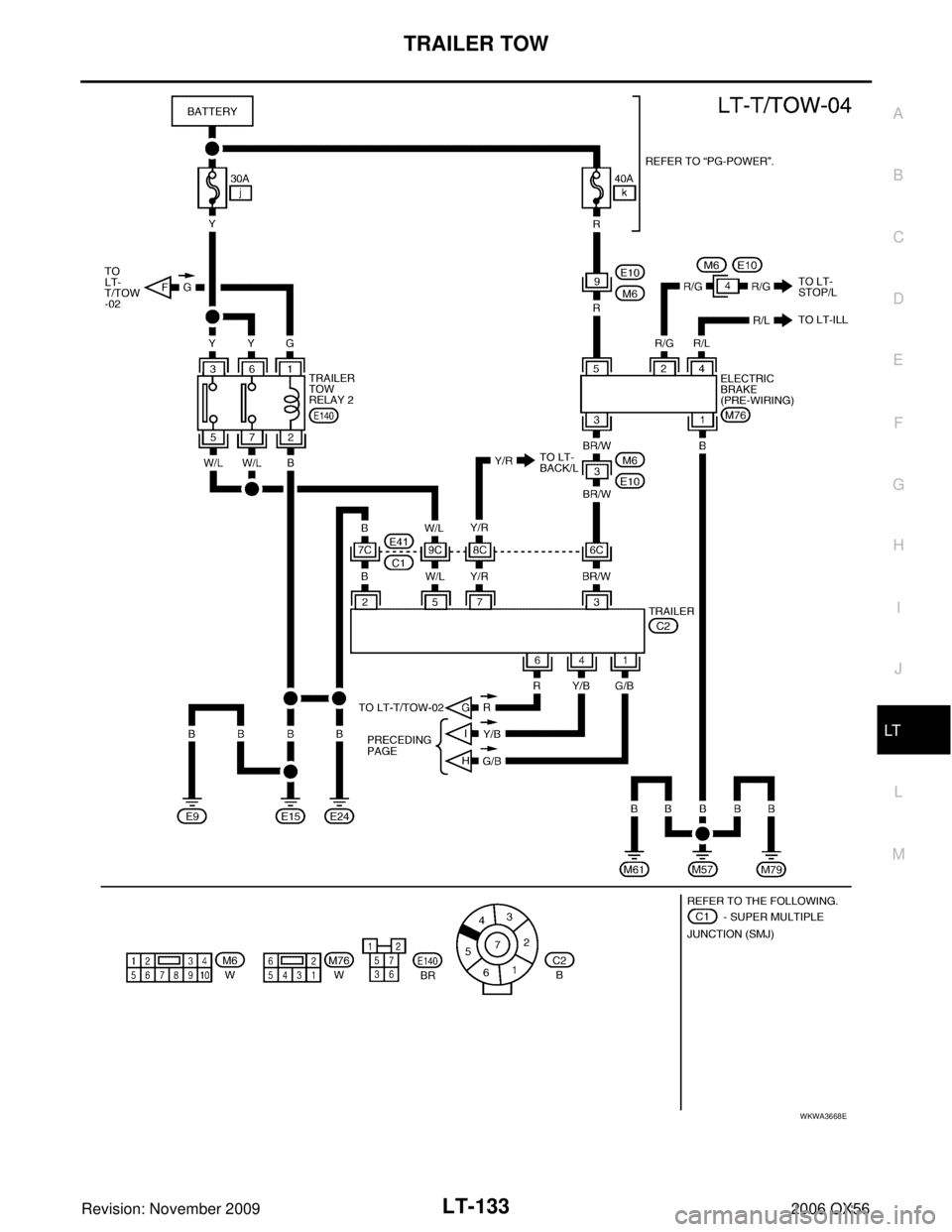 INFINITI QX56 2006  Factory Service Manual TRAILER TOWLT-133
C
DE
F
G H
I
J
L
M A
B
LT
Revision: November 2009 2006 QX56
WKWA3668E 