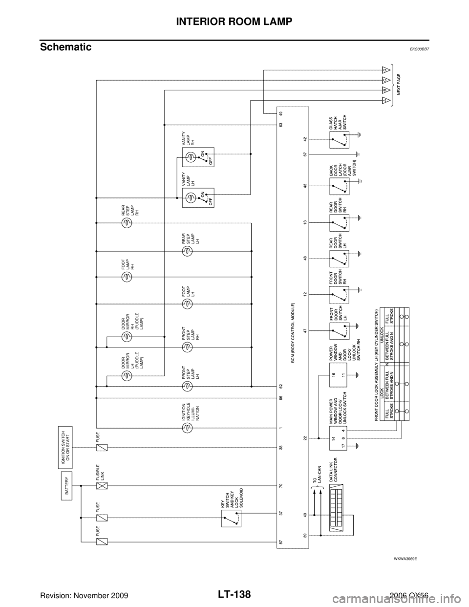 INFINITI QX56 2006  Factory Service Manual LT-138
INTERIOR ROOM LAMP
Revision: November 20092006 QX56
SchematicEKS00BB7
WKWA3669E 