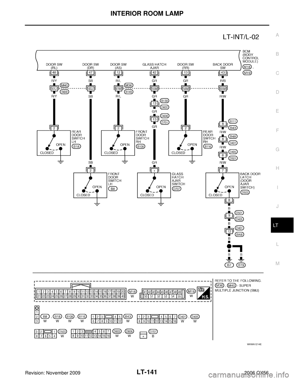 INFINITI QX56 2006  Factory Service Manual INTERIOR ROOM LAMPLT-141
C
DE
F
G H
I
J
L
M A
B
LT
Revision: November 2009 2006 QX56
WKWA1214E 