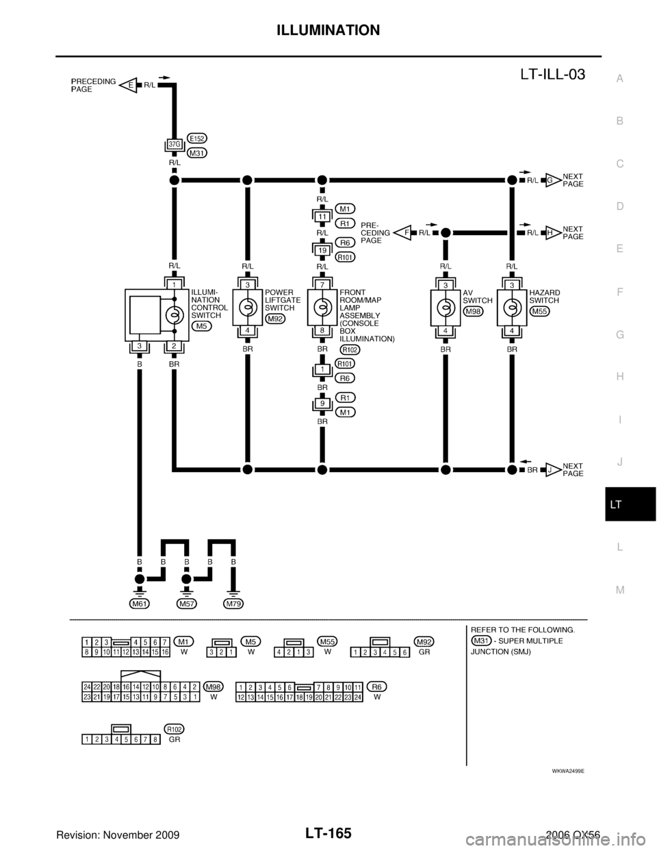 INFINITI QX56 2006  Factory Service Manual ILLUMINATIONLT-165
C
DE
F
G H
I
J
L
M A
B
LT
Revision: November 2009 2006 QX56
WKWA2499E 