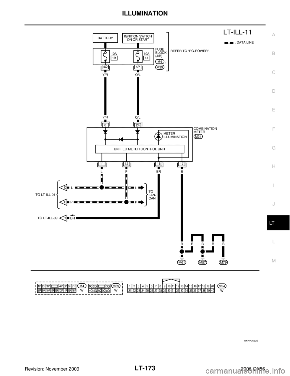 INFINITI QX56 2006  Factory Service Manual ILLUMINATIONLT-173
C
DE
F
G H
I
J
L
M A
B
LT
Revision: November 2009 2006 QX56
WKWA3682E 