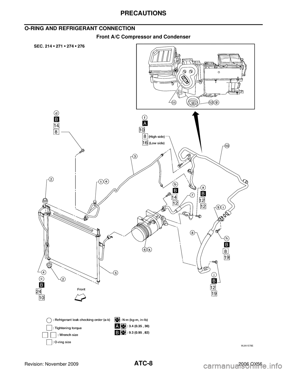 INFINITI QX56 2006  Factory Service Manual ATC-8
PRECAUTIONS
Revision: November 20092006 QX56
O-RING AND REFRIGERANT CONNECTION
Front A/C Compressor and Condenser
WJIA1578E 