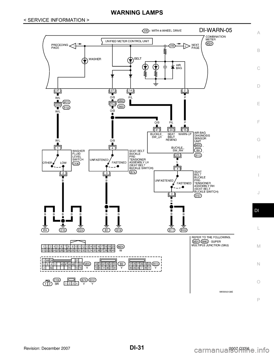 INFINITI QX56 2007  Factory Service Manual WARNING LAMPS
DI-31
< SERVICE INFORMATION >
C
D
E
F
G
H
I
J
L
MA
B
DI
N
O
P
WKWA5139E 