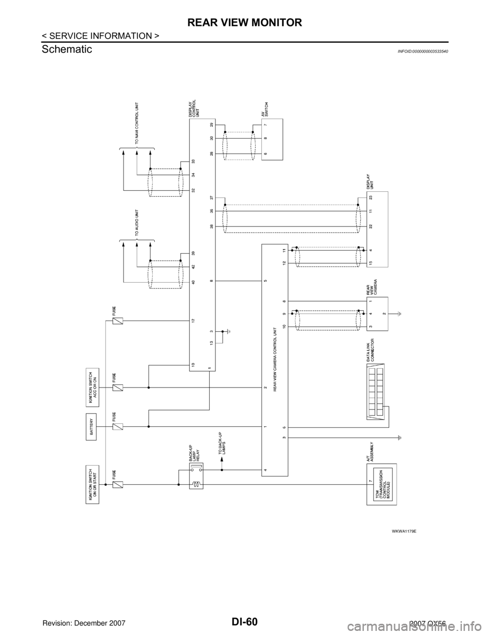 INFINITI QX56 2007  Factory Service Manual DI-60
< SERVICE INFORMATION >
REAR VIEW MONITOR
Schematic
INFOID:0000000003533540
WKWA1179E 