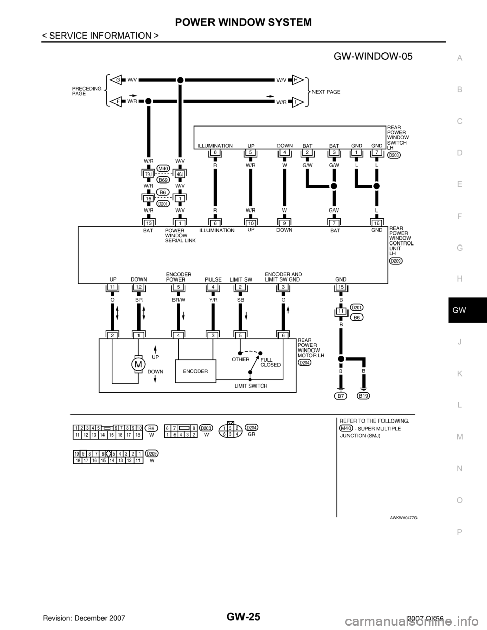 INFINITI QX56 2007  Factory Service Manual POWER WINDOW SYSTEM
GW-25
< SERVICE INFORMATION >
C
D
E
F
G
H
J
K
L
MA
B
GW
N
O
P
AWKWA0477G 