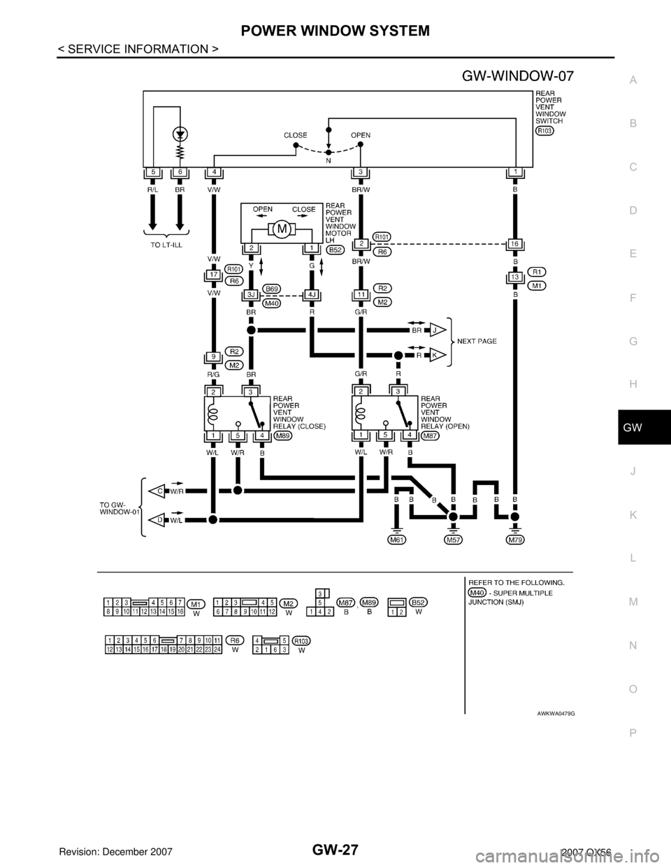 INFINITI QX56 2007  Factory Service Manual POWER WINDOW SYSTEM
GW-27
< SERVICE INFORMATION >
C
D
E
F
G
H
J
K
L
MA
B
GW
N
O
P
AWKWA0479G 