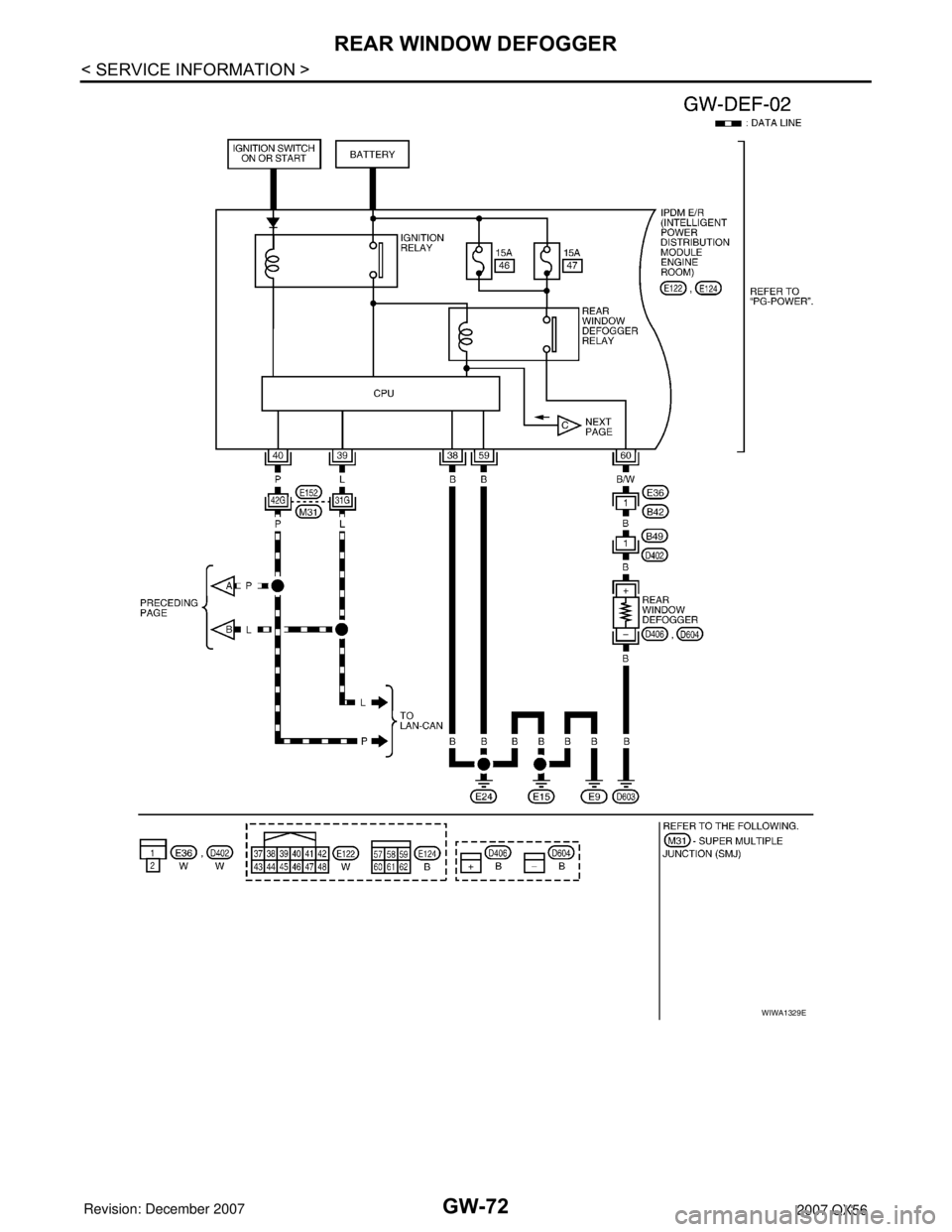 INFINITI QX56 2007  Factory Service Manual GW-72
< SERVICE INFORMATION >
REAR WINDOW DEFOGGER
WIWA1329E 