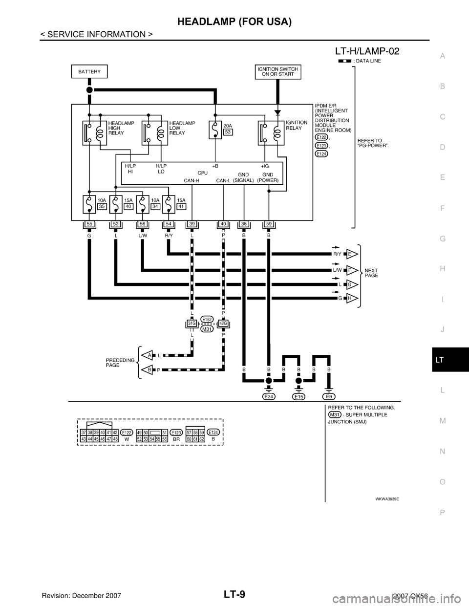 INFINITI QX56 2007  Factory Service Manual HEADLAMP (FOR USA)
LT-9
< SERVICE INFORMATION >
C
D
E
F
G
H
I
J
L
MA
B
LT
N
O
P
WKWA3639E 