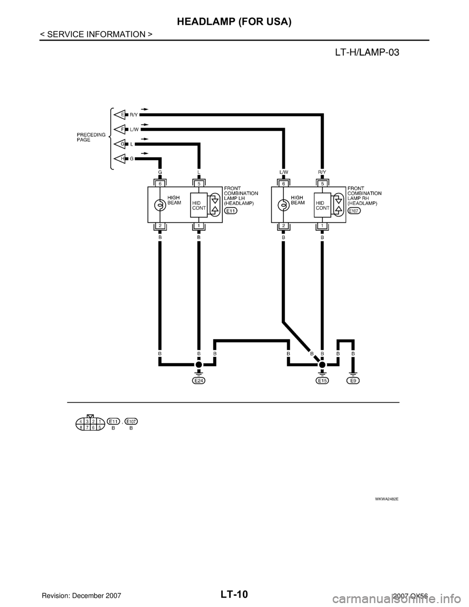 INFINITI QX56 2007  Factory Service Manual LT-10
< SERVICE INFORMATION >
HEADLAMP (FOR USA)
WKWA2482E 